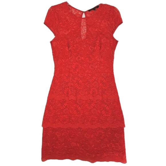 Cynthia Steffe ~Woman Size 6~ Red Fire Lace Short Sleeve Corset Dress. - Picture 8 of 16